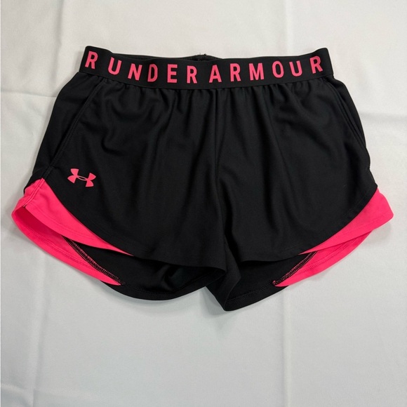 Under Armour Black and Pink Athletic Shorts with Elastic Waistband - Picture 2 of 5